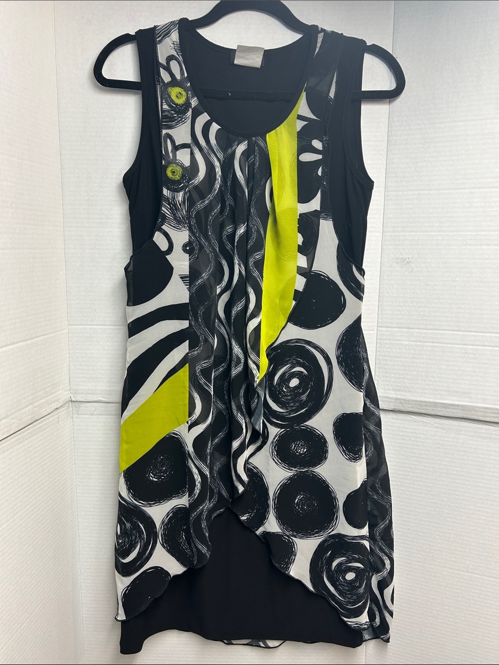 Beautiful Black & Lime Graphic Layered Tank Dress